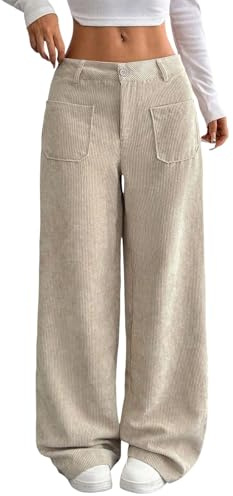 Pantalon en velours côtelé pour femme, pantalon en velours côtelé à jambes larges pour femme, bas classiques tendance Pantalon léger vintage Bas décontracté de couleur unie Pantalon ample confortable