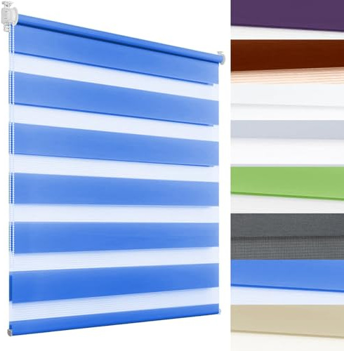 Tenda a rullo traslucida, 65 x 100 cm, filtrante per la luce, per decorazione di interni, blu, ideale per finestre e porte, privacy e miglioramento dello stile