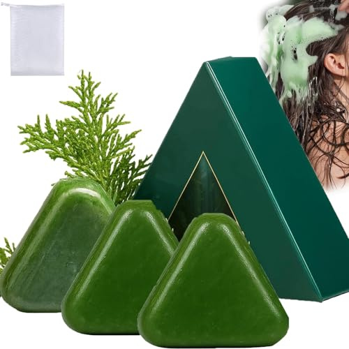 Jabón sólido Nature Triangle, jabón sólido Nature Triangle, jabón verde Nature Seven con biota y raíz de isatis, aceite capilar orgánico de limpieza profunda, fortalece y suaviza el cabello (3pcs)