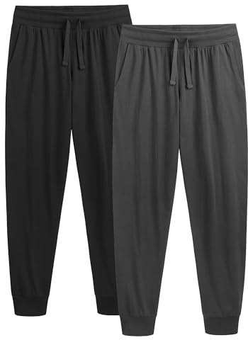 The Essentials Wardrobe 2PK Mens Lounge Pants - Cuffed - Black/Grey - Large