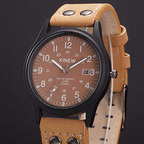 Sport klassisk armbandsur läder herr datum kvarts herrklocka armbandsur batterier, Brun, En storlek