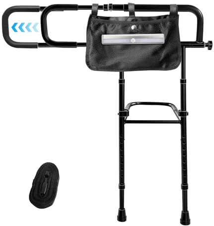 CDIYTOOL Barrière de lit pour personnes âgées et adultes, barrière de lit avec lumière à détecteur de mouvement et pochette de rangement, rail de lit réglable avec poignée étendue pour très grand lit
