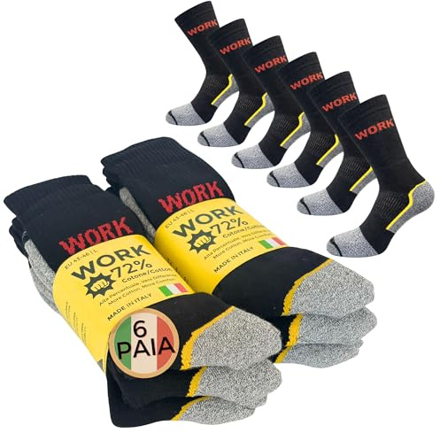 CriCri Socks Calze da Lavoro Uomo 72% Cotone, Qualità Italiana, Traspiranti e Rinforzate, Calzini per Scarpe Antinfortunistiche con Fascia Elastica Antiscivolo (IT, Numero, 43, 46, Regular, Regular)