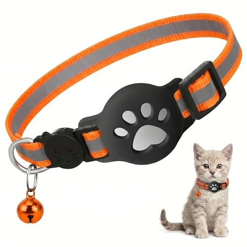 1 Collar Para Gatos Con Airtag Y Reflectante, Collar Elástico Para Gatitos Con Soporte Compatible Con Airtag, Juego De 1 Naranja, Accesorio Para Mascotas
