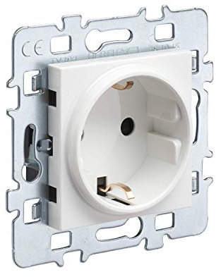 Interrupteur va et Vient - Prises electriques Standard - Prise Murale - Interrupteur va et Vient sans Fil - Prise Murale Casual - Mécanisme 2P+T Schuko + Cache Blanc + Support Métal - Debflex