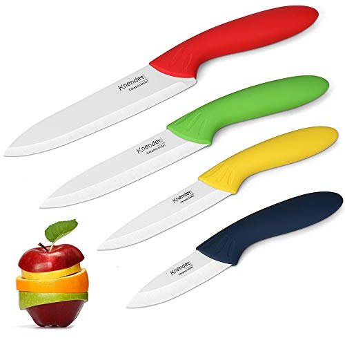 Set di Coltelli in Ceramica della , 4 Pezzi Super Taglienti Coltelli Professionali da Cucina, Set di Coltelli con Manici in Più Colori con Guaina Coprente Usati per Cucinare Verdure, Frutta e Pane