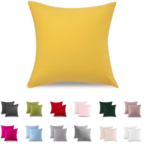 ATsense 2er Set Kissenbezug 40x40 cm - 100% Baumwolle, Gelb Kopfkissenbezug Weich und Hypoallergen, ÖkoTex Zertifiziert, Kissenhülle mit Reißverschluss für Allergiker Geeignet