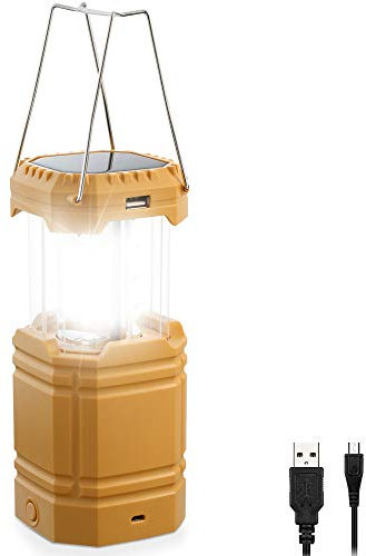 Mesqool LED Camping Lantern for Emergency, Ultra Bright Outdoor Solar Flashlight with 35 Hours Play Time, Hand Crank Collapsible LED Tent Light, Portable USB Charger Yellow