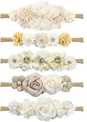 Cinaci 5 Stücke Zarte Blumen Nylon Stirnbänder Haarbänder Zubehör für Baby Mädchen, Neugeborene, Säuglinge, Kleinkinder und Kinder (5 Stücke S7)