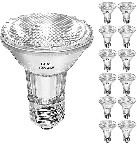 Jaenmsa Par20 Halogen Bulbs 120V 39W, E26 Flood Light Bulb, Dimmable 546L Reflector Lamp Bulb 2700K Warm White for Track Lighting & Range Hood,12 Pack