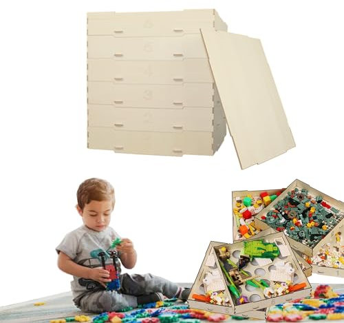 ABEST Sortierkasten aus Holz mit 4 Ebenen für Bausteine, Bausteinaufbewahrung, 3 verschiedene Größen von Bausteinsortierern, Aufbewahrung von LEGO Bausteinen