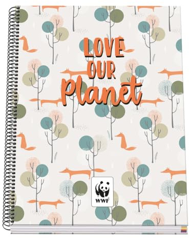 DOHE - Cuaderno A4 Cuadriculado - Encuadernación Espiral, 100 Hojas de 90 g/m², Cuadrícula 5 mm, Tapa Dura, WWF Love Our Planet, Material Escolar