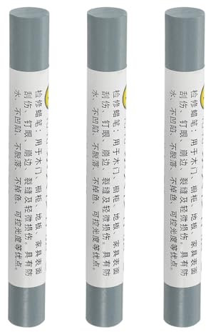 QUARKZMAN Crayon per Riparazione Mobili, 3pz - Stucco per Cera per Legno, Ritocco Pennarelli Mobili - per Coprire Graffi Fori Tavoli Scrivanie Pavimenti Legno, Grigio Chiaro
