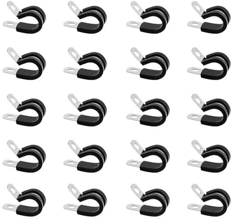 Assortiment de 20 clips en P doublés de caoutchouc en acier inoxydable de 8 mm, colliers de serrage en P doublés de caoutchouc pour câble, cordon, fil, tuyau, tube – 8 mm