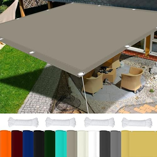 Gartenüberdachung 1.7 x 5 m 98% UV Schutz Sonnensegel Terrassenüberdachung mit Ösen Und Kordel,Ohne Bohren für Balkon Terrasse Garten Camping, Khaki