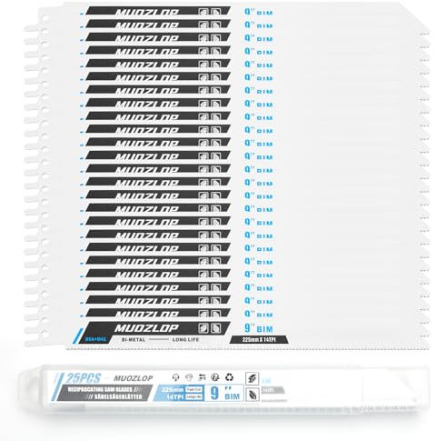 MUOZLOP Juego de 25 hojas de sierra de calar de 225 mm, hoja de sierra de calar de 14 TPI, para hoja de sierra de calar de metal (25, 14TPI 225 mm)