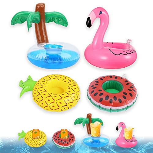 Dazzroi 4Pcs Inflatable Drink Holder Float, Cute Cup Coasters Pool Drink Floats, Blow up Cup Holder Accessories for Kids Adult Pool Beach Party