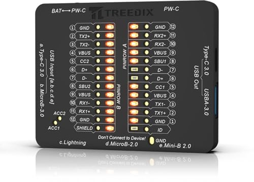 Treedix USB Kabeltester USB-C-Kabeltester Datenkabeltester Prüfplatine, USB Tester für Type-C, USB-A 3.0, Micro-B 3.0, Micro-B 2.0, Mini-B 2.0 sowie für Lightning-Kabel indem Sie die LEDs überprüfen