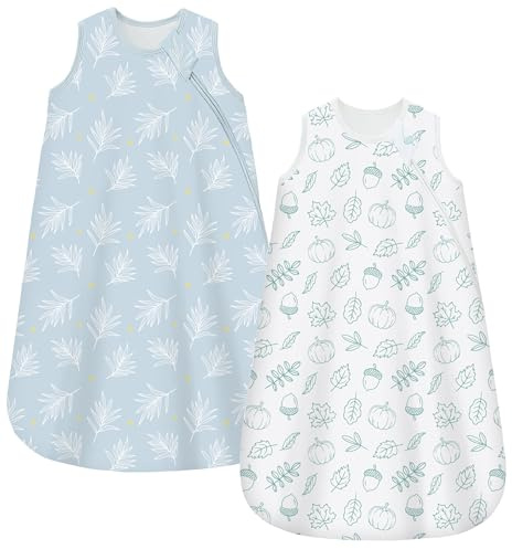 Chilsuessy Babysovsäck 1,5 tog 2-pack året runt-sovsäck 100 % bomull vinter babysovsäck för nyfödda, 1,5 tog/ljusblå + söt pumpa, 78 cm/6–12 månader