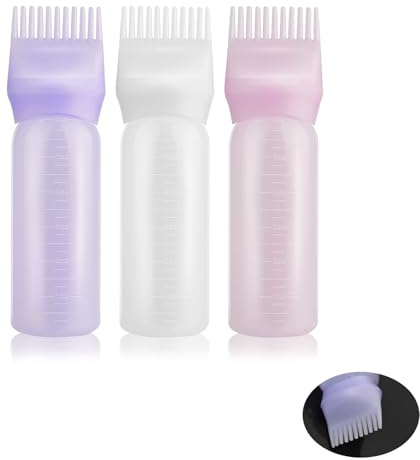 Applicateur Huile Cheveux,3 PCS Bouteilles Applicateur,Peigne Huile Cheveux,Flacons Applicateurs de Coloration,Scale Outils pour Cheveuxs Applicateurs avec échelle Graduée pour Salons à Domicile