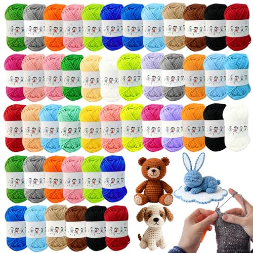 48 pièces de laine multicolore, laines pour Amigurumi, 10g/20m de fil à crocheter, laine à crocheter, fil de coton, pour débutants, laine crochet multicolore pour tricoter, crocheter et bricoler