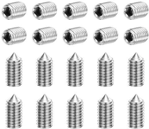 QUARKZMAN 20 st. gängstift M6 x 10 mm 304 rostfritt stål konisk spets insexskruvar för maskiner hem reparation och fästelement silver