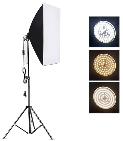 Andoer Softbox Photography Lighting Kit professionell studioutrustning med 60 x 60 cm softbox 2 800–5700 K 85 W temperaturlampa med fjärrkontroll och ljusstativ (EU-kontakt)