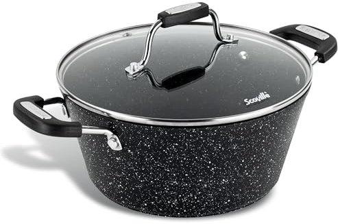 Scoville NEVERSTICK 24cm Stock Pot with Lid, Small Non-Stick Deep Cooking Pot, 3.5L, Suitable for All Hobs Including Induction, Cool Touch Handles, Dishwasher Safe, PFOA Free, Aluminium, Black