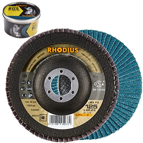 RHODIUS - Dischi lamellari in acciaio INOX LSZ F2 Box, Ø 125 mm, K40, per smerigliatrice angolare, 5 pezzi