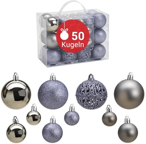 WOMA Christbaumkugeln Set Grau & 22 weiteren Farben - 50er & 100er Weihnachtskugeln Set - Weihnachtskugeln Kunststoff - Weihnachtsbaum Deko & Christbaumschmuck