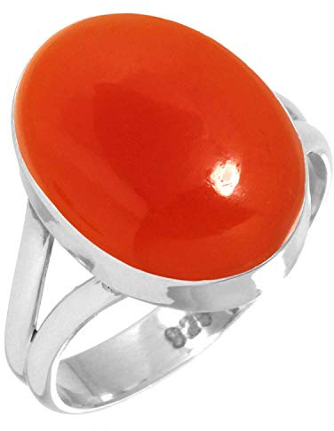 Jeweloporium Bague en argent sterling 925 avec cornaline orange, taille 63,5, pour femme, bijou fait main en pierre précieuse ovale naturelle.