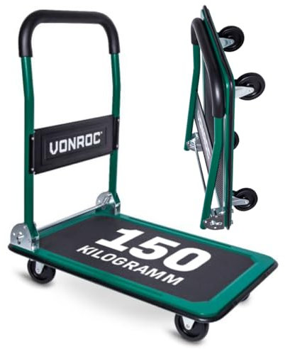 VONROC Carro Plataforma Plegable - Carga Máx. de 150 kg. Bandeja de 47 x 73 cm. Ruedas giratorias