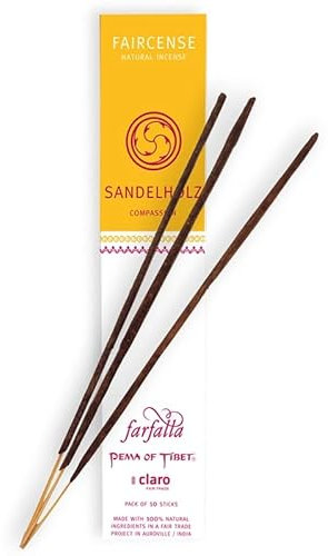 Farfalla Premium Bio Räucherstäbchen aus Tibet 10 Stück Natürliche Inhaltsstoffe Handgerollte Räucherwerke Faircense Incense Raumduft Indische Tratdition mit Bambusstab