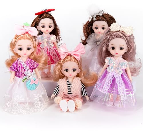 Prinzessinnen Set Puppen Spielzeug Kinder ab 3 Jahren, Mode 5 Bunten Puppen mit Glitzernder Kleidung und Accessoires, Lange Haare zum Frisieren, Kinderplay für das Puppenhaus Geburtstagsgeschenk
