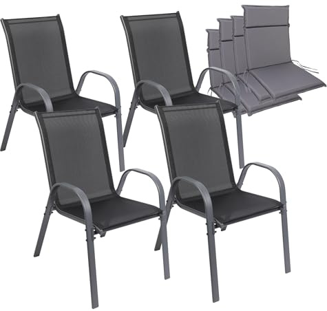 ALBATROS Gartenstühle 4er Set Kuba mit Sitzauflage – Gartenstühle Stapelbar mit robustem Metallgestell und hoher Belastbarkeit – Bequeme Stapelstühle auch als Terrassenstühle oder Balkonstühle