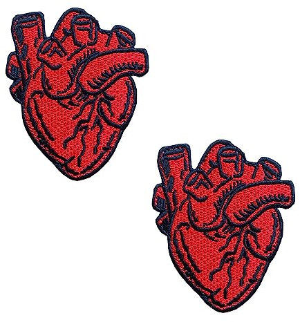 Zcketo 2 parches divertidos de rayos X anatómicos con forma de corazón rojo bordado de gancho y bucle para niños, adolescentes, adultos, chaquetas, jersey, ropa de motociclista, sombrero, mochila