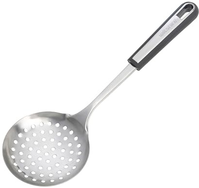 Wiltshire Aspire Skimmer, Stainless Steel, Food Strainer & Server | Small Fine Holes, Anti-Slip Soft Touch Handle, Grey & Silver, 35x11.5x3.5cm