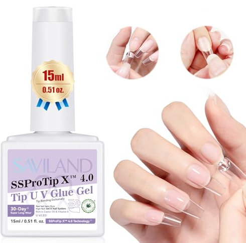 SAVILAND Gel Nail Glue 15 ml: UV Nail Glue for False Nails & Press on Nails 30-Day Super Strong Gel Glue with Castor Oil VE Professional Brush on Nail Glue for Tips Home Use, Requires UV Lamp Curing