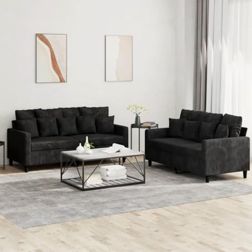 Rantry Set di Divani 2 pz con Cuscini Nero in Velluto, Set Divano Letto Sofà Soggiorno Divanoletto, Set Divano Moderno Divani per Esterno da Giardino, Esterno Arredamento Model3201705