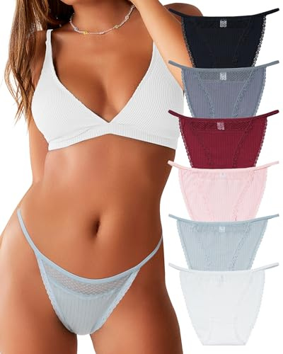 Levao Bragas Mujer Algodón, Braguita Bikini Braguitas Sexys Encaje Cintura Baja Ropa Interior Cómoda Pack de 6 (S-XL)