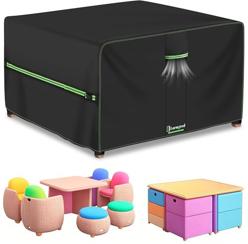 Lorugred Copertura per mobili da giardino impermeabile, 110 x 110 x 74 cm, copertura per tavolo da esterno da patio, resistente 420D, copertura per mobili da patio con presa d'aria, set di coperture