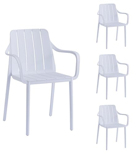 VORTIVO Lot de 4 chaises de jardin empilables - Blanc - Résistantes aux intempéries et aux UV - Charge maximale : 200 kg - Pour balcon, terrasse et salle à manger