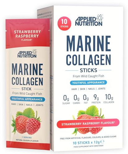 Applied Nutrition – Marine Collagen Stick | Vitamin C + Best Collagen Supplement | Best Beauty Support | Skin, Hair & Joint Health | Strawberry Raspberry | 10 x 12g Sticks