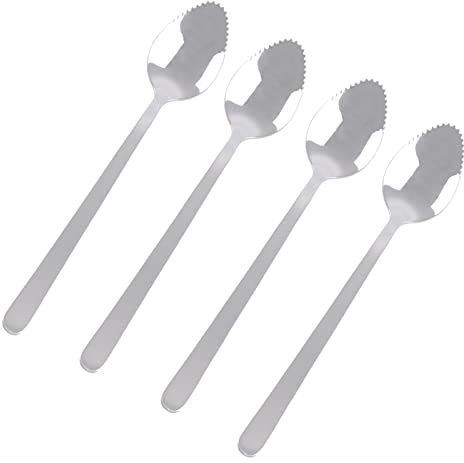 Juego de 4 cucharas de acero inoxidable para pomelo dentadas adecuadas para ensaladas y postres de frutas cítricas, juego de 4 cucharas de acero inoxidable