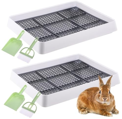 Lettiera grande per conigli, 2 pezzi, toilette per addestramento coniglietto con griglie, rimovibili, vassoi per conigli, vasino mobile con scope e palette, per gatti, cani, animali domestici, piccoli