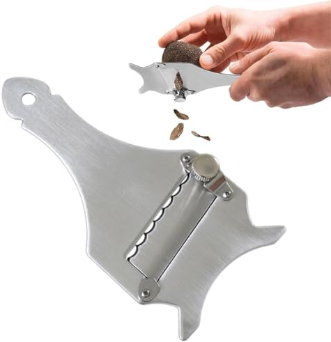 Cortador de Trufas, Cortadora de Trufa Rallador de Chocolate Hoja de Onda y Hoja Recta Acero Inoxidable Mango de Madera Cortador de Queso para Ajo Champiñones