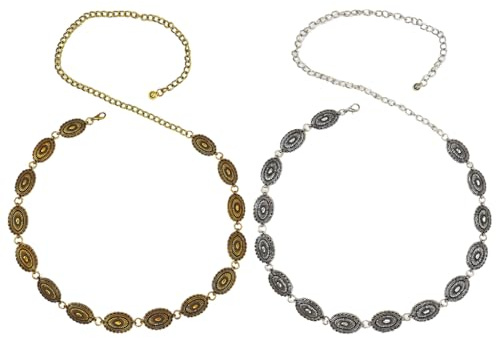 Anlising Cintura Gioiello Donna, 2PCS Cintura a Catena da Donna, Concho In Metallo, Cintura Moda Esquisite, Argenteo Regolabile Cintura Elegante, per Abiti, Jeans, Maglioni (Oro, Argento)
