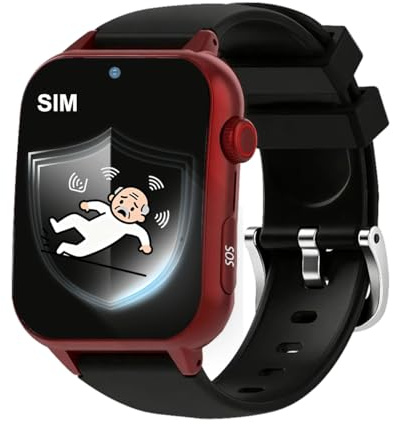 Axrrl ﻿Orologio Bracciale Smart per Anziani con Allarme Personale Orologio 4G Smartwatch per Anziani Indipendenti con SOS, Avviso di Caduta, Videochiamate, Voce E Orologio,Rosso,1.9 * 1.6 inch