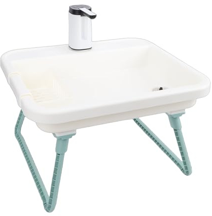 Focket Lavandino portatile, lavabo da esterno con pompa elettrica e cestello portaoggetti per campeggio, giardino, lavanderia, materiale PP bianco, batteria integrata 1200mAh