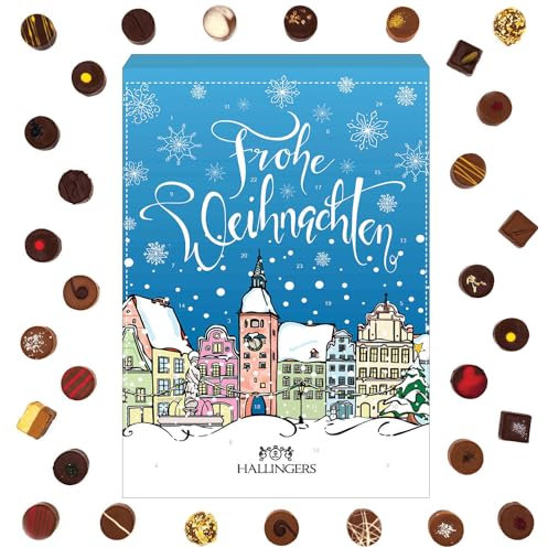 Hallingers Prächtige Altstadt - Adventskalender Pralinen Geschenk handmade ohne Alkohol aus Edelkakao Schokolade (Box) - Geschenk im Sommer & als perfektes Grillgeschenk | Glückwunsch Chanukka Freunds